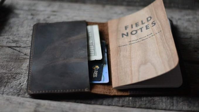 JJNUSA Distressed Leather Checkbook Journal Cover for Field Notes Moleskine Cahier Notebook Pocket size 3.5" X 5.5" Vintage Refillable Notepad (Dark Brown)