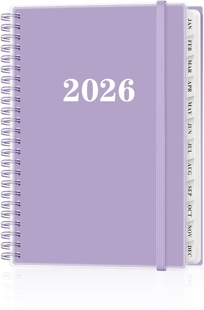2026 Planner - Weekly and Monthly Planner from Jan 2026 - Dec 2026, Spiral Planning 2026 with 12-Month Tabs, Inner Pocket, 6.25" x 8.5", Purple