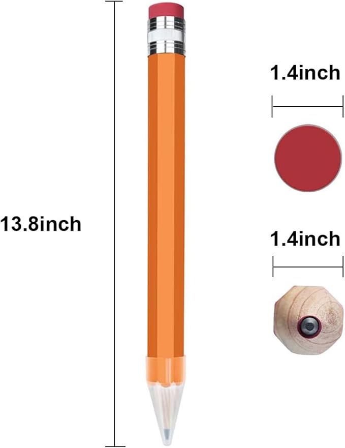 BUSHIBU Giant Pencil, 14 Inch Big Jumbo Pencils, Funny Oversized Huge Comically Large Pencil with Cap for Prop/Gifts/Decor(Yellow/Orange)