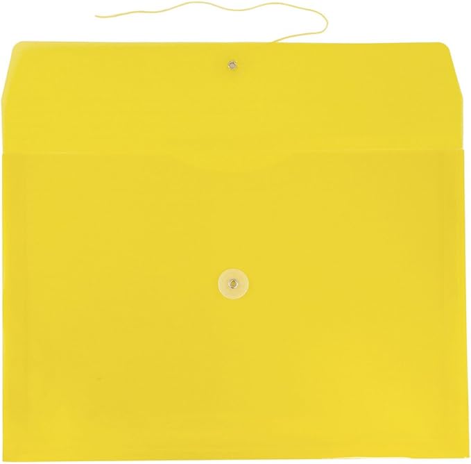 JAM PAPER Plastic Envelopes with Button & String Tie Closure - Letter Booklet - 9 3/4 x 13 - Yellow - 12/Pack