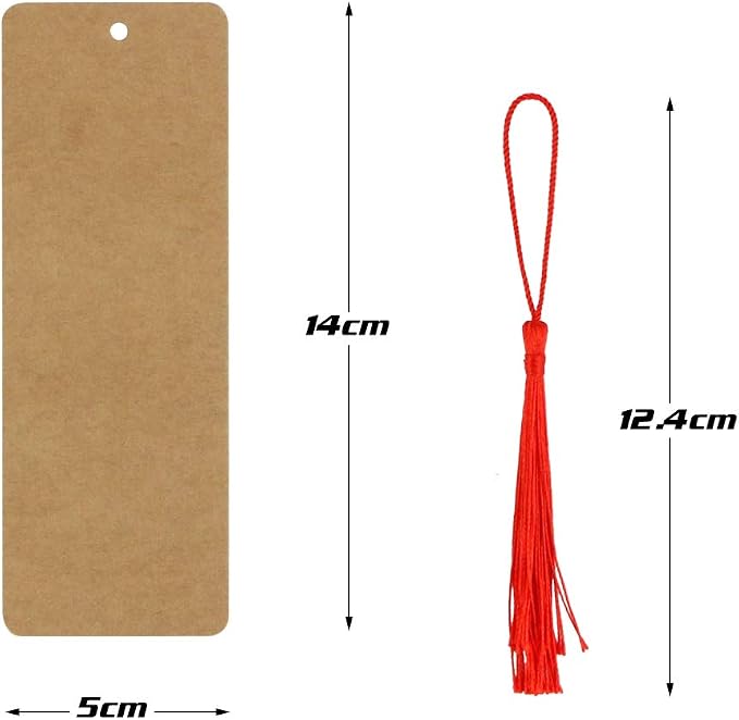 120 Pcs Kraft Paper Blank Cardstock Bookmarks, Paper Bookmarks with 100 Pieces Colorful Tassels for DIY Classroom Projects and Gifts Tags