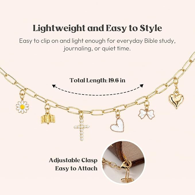Kaciola Bible Charms Chain with 4PCS Planner Charms for Bible Study, Book Spine Bookmark, Journal Accessory, Unique Faith Jewelry Gift for Women (SJ-01)