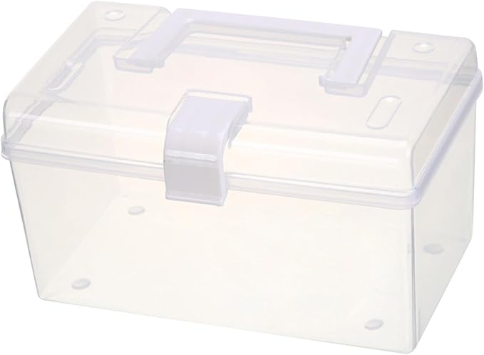 plplaaoo Transparent Storage Box Large Capacity Handheld Desktop Organizer Portable Multifunctional Storage Container with Handle for Home Office (S)