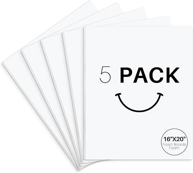 Golden State Art, Acid Free 5 Pack 16x20 White Foam Boards Foam Core Poster Board, 1/8'' Thick Polystyrene Foam Sheet for Projects, Mounting, Crafts, Art and Presentations