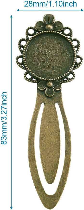 FASHEWELRY 10Pcs Vintage Bookmark Making Kits Pendant Blank Tray 20mm Flower Round Bezel Base Cabochon Setting Charms Metal Bookmark Blanks DIY Antique Bronze