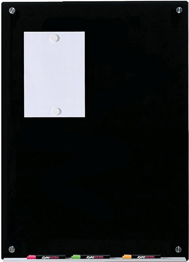 Audio-Visual Direct Magnetic Black Glass Dry-Erase Board Set - 3' x 2' - Includes Magnets, Hardware & Marker Tray
