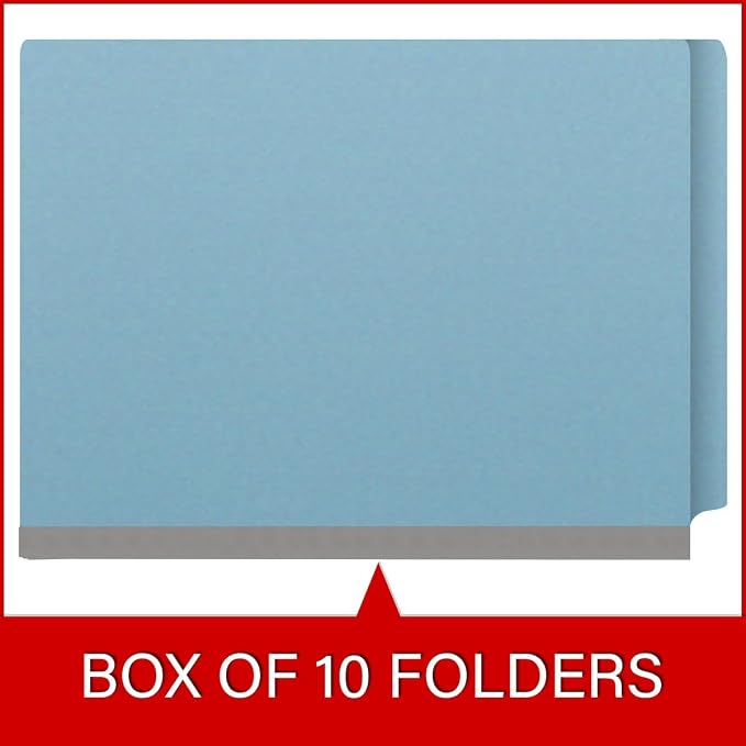 25 Pt. Pressboard Classification Folders, Full Cut End Tab, Letter Size, 2 Dividers, Light Blue (Box of 10)