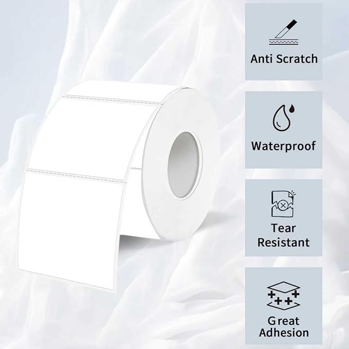 1.5 Inch Square Thermal Labels Printer Stickers, White Self-Adhesive Square Direct Thermal Labels Stickers, Waterproof/Perforation Line Design- 500 Sheets