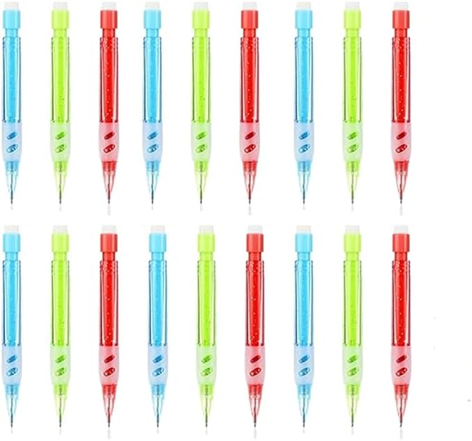 18 Pcs 0.7mm Mini Mechanical Pencils with Erasers - 3 Color Set (Red, Green, Blue) for Drafting, Sketching & Office Supplies