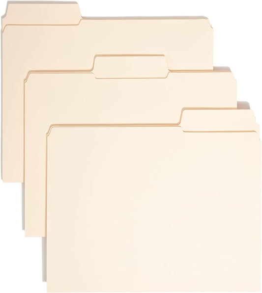Smead SuperTab File Folder, Oversized Reinforced 1/3-Cut Tab, Guide Height, Letter Size, Manila, 100 Per Box (10395)
