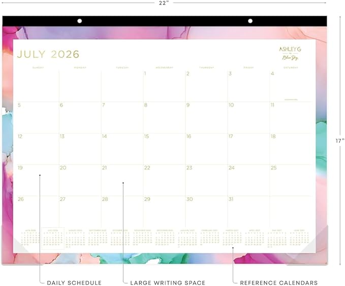 2026-2027 Blue Sky Smoke 17" x 22" Academic Monthly Wall Calendar, Assorted Colors (148668-A27)