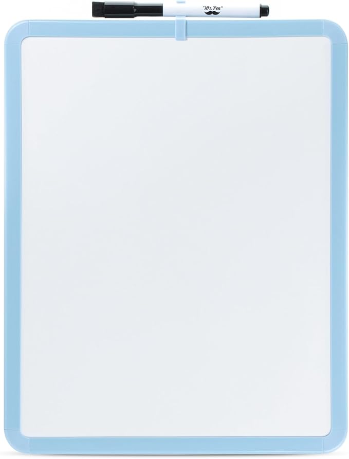Mr. Pen- Dry Erase Board, 14” x 11” with a Black Dry Erase Marker, Blue Frame, Small Mini White Board for Students, Fridge, Wall, Locker, Includes Double Sided Tapes