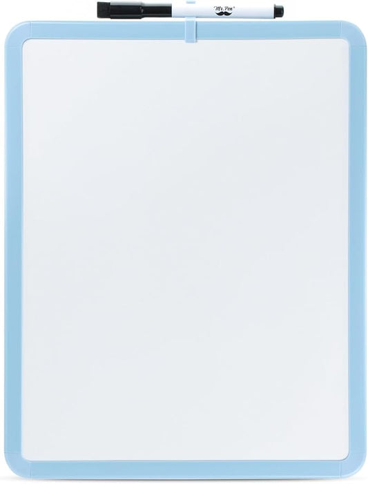 Mr. Pen- Dry Erase Board, 14” x 11” with a Black Dry Erase Marker, Blue Frame, Small Mini White Board for Students, Fridge, Wall, Locker, Includes Double Sided Tapes