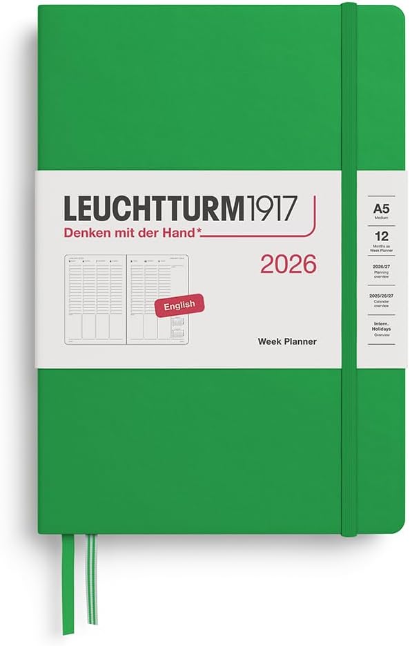 LEUCHTTURM1917 - Week Planner 2026, Hardcover, Medium (A5), Spring Leaf (Jan 1 - Dec 31, 2026)