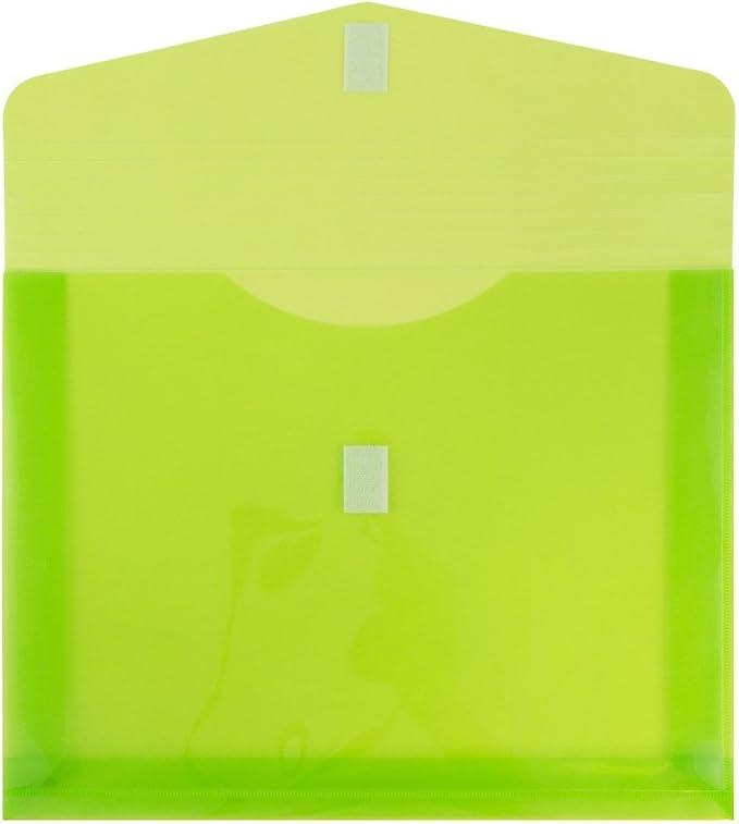 JAM PAPER Plastic Expansion Envelopes with Hook & Loop Closure - Letter Booklet - 9 3/4 x 13 with 2 Inch Expansion - Lime Green - 12/Pack