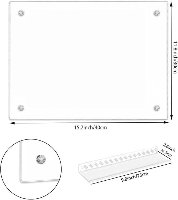 TORASO Glass Whiteboard, Dry Erase White Board, 11.8" x 15.7" Small Glass Board for Home Kitchen, Office, Frameless, Brilliance White(BB-WH-3040)
