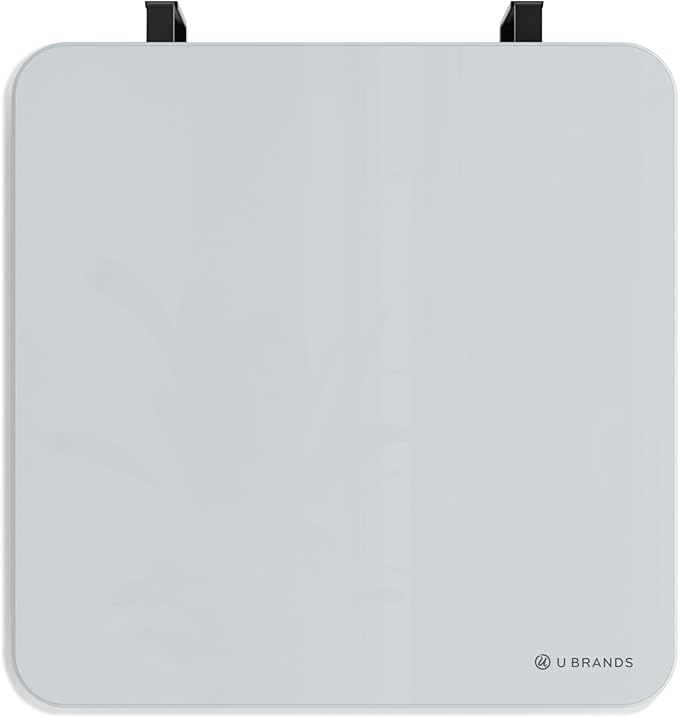 U Brands Square Magnetic Glass Dry Erase Board, Only for use with HIGH Energy Magnets, 12" x 12" Inches, Frameless, Marker Included (2343U00-01), White