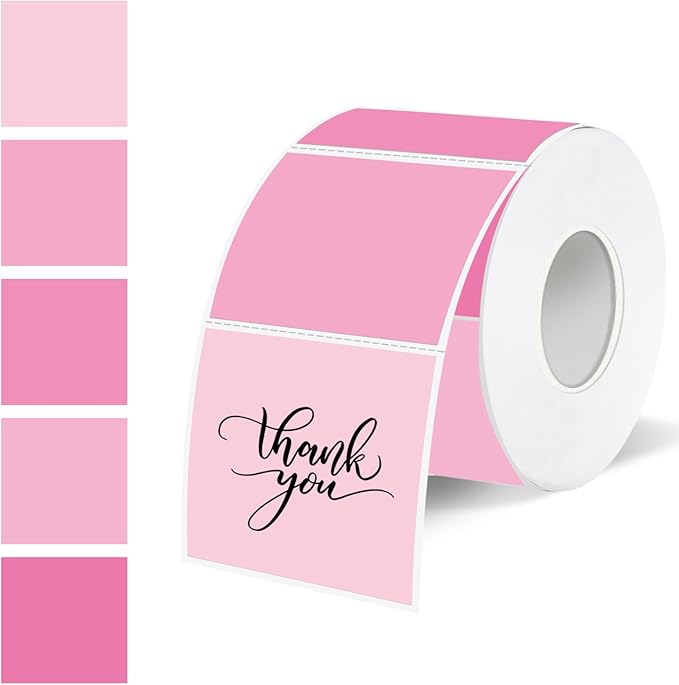 1.5 Inch Square Thermal Label Printer Stickers, Pink Gradient Self-Adhesive Direct Thermal Labels Stickers, Waterproof/Perforation Line Design- 500 Sheets