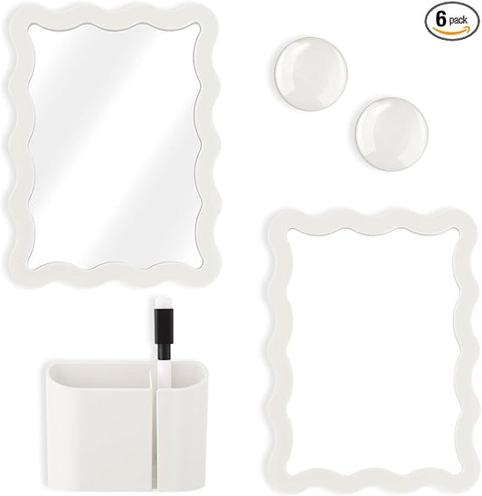 Jingmore Scalloped Magnetic Locker Accessories Kit White Back to School Essentials 6 Pieces Includes Whiteboard Mirror and Organizing Supplies Cute Locker Organizer Decoration for School