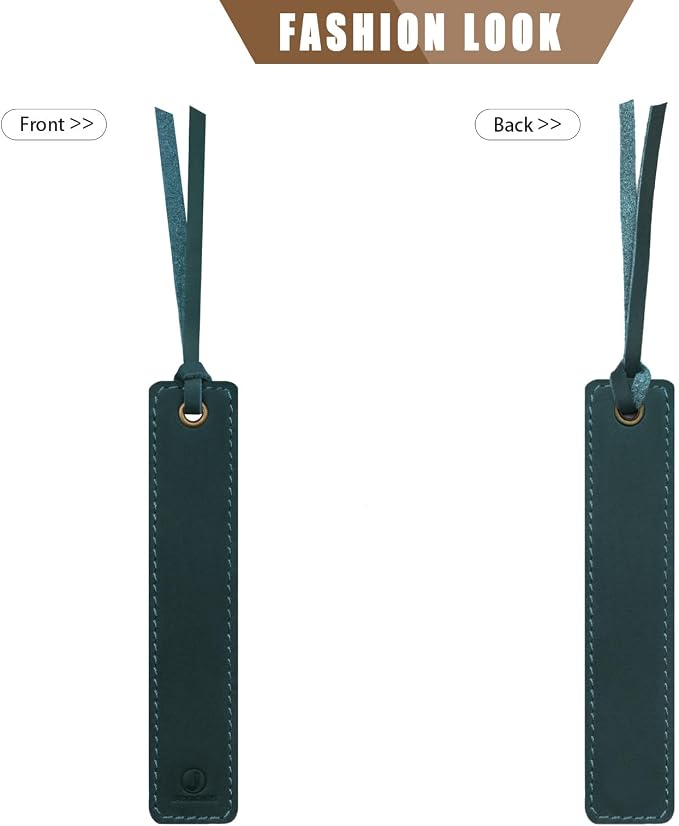 Jack&Chris Genuine Leather Bookmark, Thin Handmade Stitched Bookmarks for Women Men, Classic Style Book Accessories Gifts for Book Lovers Students Writers Readers Teens Adults, Blue