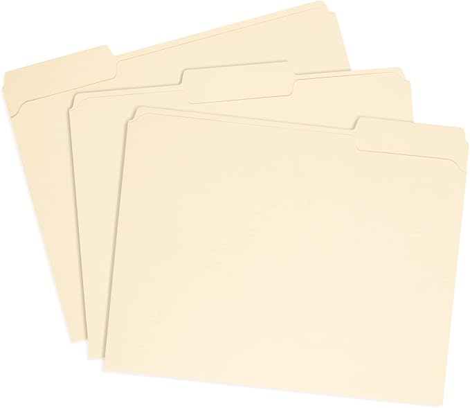 100 Blue Summit Supplies Heavy Duty File Folders Letter Size with 1/3 Cut Reinforced Tabs, Thick 14pt Manila Paper, Heavy Duty Manila Folders for Office, Home, or Classroom