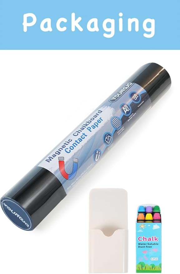 YOUNGJQ Magnetic Chalkboard Contact Paper for Wall 48" x 24" Self Adhesive Blackboard Wallpaper Peel and Stick Wall Decal Roll with Starter Kit for Home