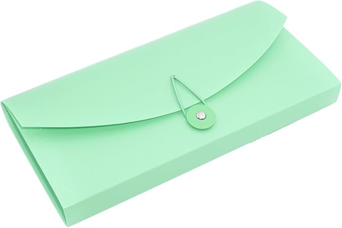 Portable 13-Pocket Receipt & Coupon Organizer, Small Expanding Accordion File Folder with Labels, Long Ticket Size Holder for Bills, Checks, and Travel Documents (10.2" x 5.5"), Green