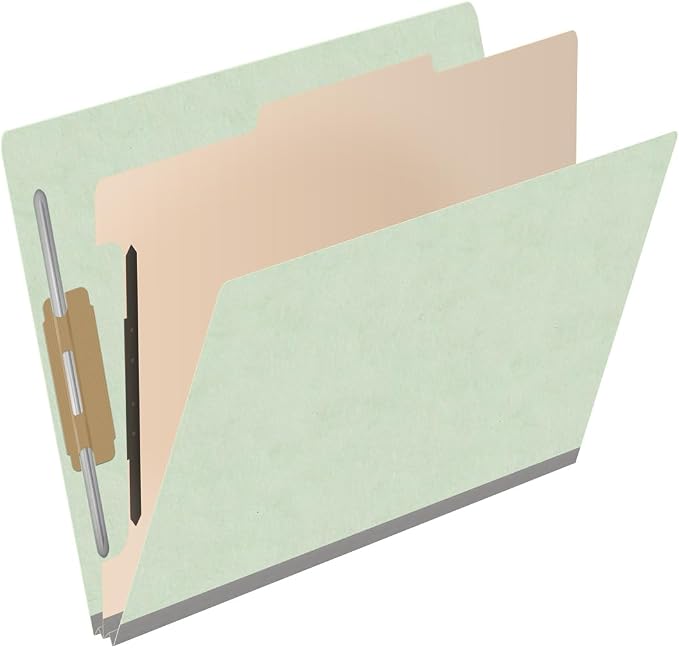 25 Pt. Pressboard Classification Folders, Full Cut End Tab, Letter Size, 1 Divider, Pale Green (Box of 10)