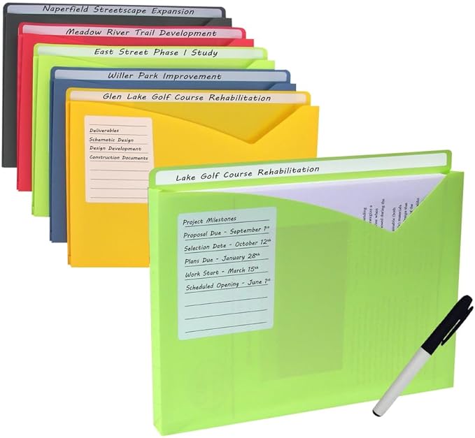C-Line Write-On Poly File Jackets, Straight Tab, Letter Size, Assorted Colors, (Pack of 125)