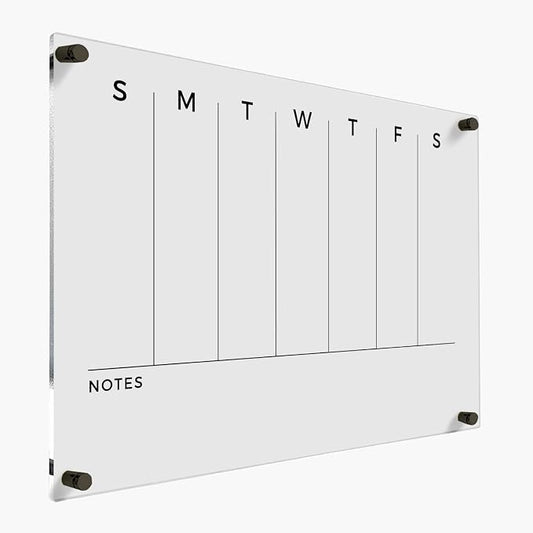 Weekly Acrylic Dry Erase Wall Calendar - To Do List & Goals Planner, Reusable Family Organizer, Office Schedule, Housewarming Gift (Black Standoff, 28"x20")