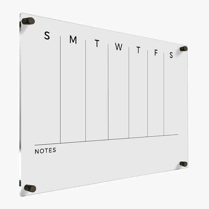 Weekly Acrylic Dry Erase Wall Calendar - To Do List & Goals Planner, Reusable Family Organizer, Office Schedule, Housewarming Gift (Black Standoff, 18"x14")