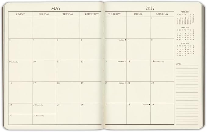 Gallery Leather Large Monthly Planner 2027, Elegantly Bound Calendar Planner and Notebook with Stylish Gold-Gilded Page Edges, 18 Months - Acadia Deep Red - 9.75x7.5"
