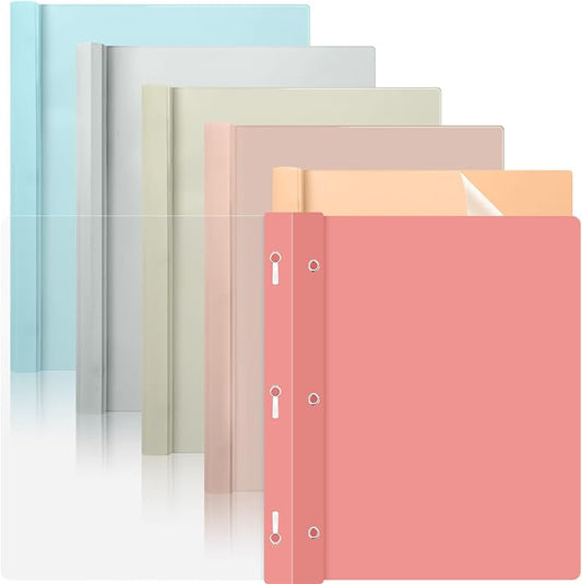 6 PCS Retro Plastic Report Covers with 3 Prongs Clear Front Presentation Folders 3 Prong Folders for Resume Portfolio Document Report Letter Proposal School Classroom Office Supplies (Vintage)