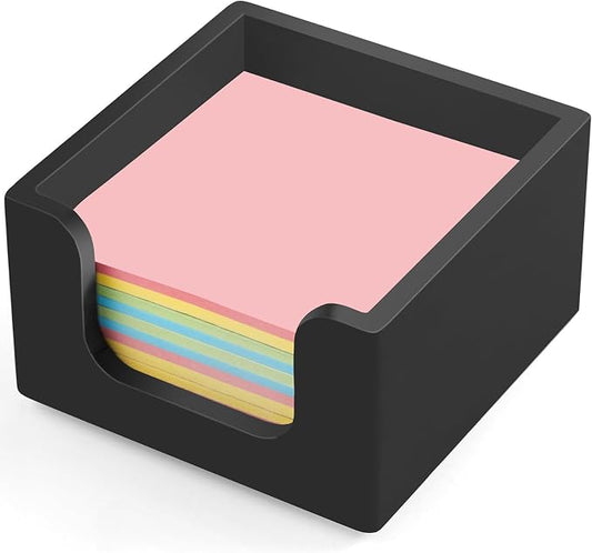 Bivvclaz Wood Sticky Note Holder, 3 x 3 Inch Post It Note Dispenser for Office Desk Accessories, Self Stick Note Pad Holder, Memo Pad Holder Dispenser Organizer for School Office Desk Supplies, Black