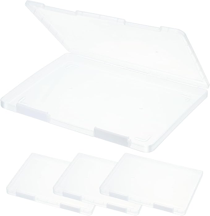 PATIKIL Clear A4 File Portable Project Case with Buckle Plastic Storage Box for 8.5" x 11" Letter Paper Scrapbook Paper Storage Boxes, 4Pcs, 12.2"x9.1"x0.8", White