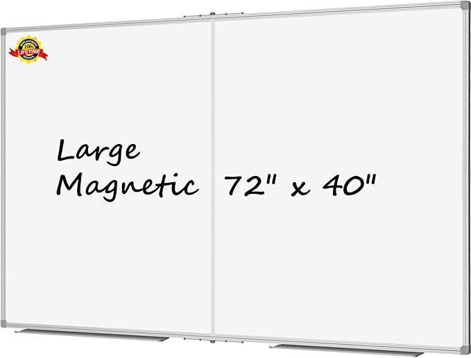 Lockways Large Magnetic Dry Erase Board 72" x 40", Foldable Wall Mounted Whiteboard| White Board with Pen Tray for Business,Team,Home Office,Home Education and School Classroom