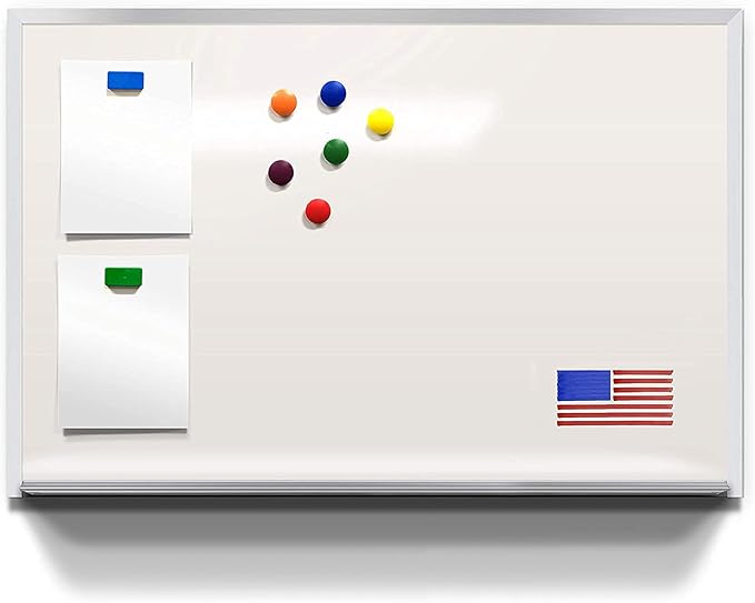 Optima Great White Dry Erase Board 3' W x 2' T, Magnetic Receptive 1/2" Thick Porcelain Steel Whiteboard, Mitered Anodized Aluminum Frame, Polished Aluminum Full-Length Tray