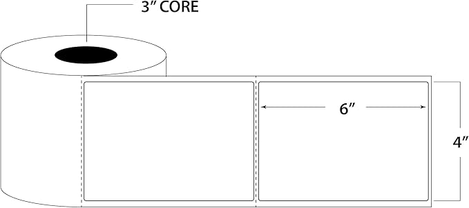 Blank Labels Shipping and Printer Labels 4" X 6" Thermal Transfer Labels on 1" Cores with NO Perforations Between Label | 1,000 Label Per Rolls | Matte White 4 Roll Total | 4,000 Labels | Made in USA