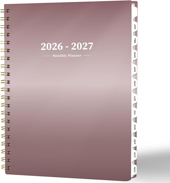Ymumuda 2026 Monthly Planner - 2 Year Monthly Planner, JAN.2026 to DEC.2027, 8.5" x 11", Large Calendar with Spiral Bound, 24 Coated Tabs,24 Months Perfect for School & Office Schedule, Rose Gold