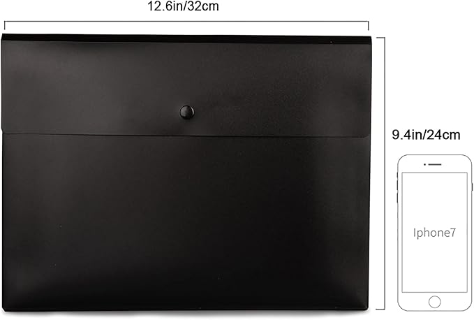 VANRA Expanding Poly File Jacket Filing Envelope File Folder Pockets Document Holder Organizer A4 Letter Size with Snap Button (Black, Pack of 5)