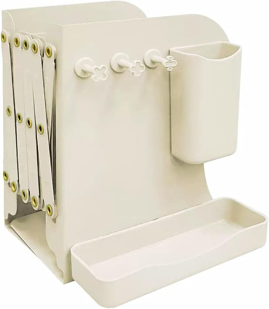 Adjustable Metal Bookends Heavy Duty for Shelves, 2 Dividers, Side Organzier, Anti-Slip Design Expandable Book Ends for Desk, Office(White, 18 inches Max)