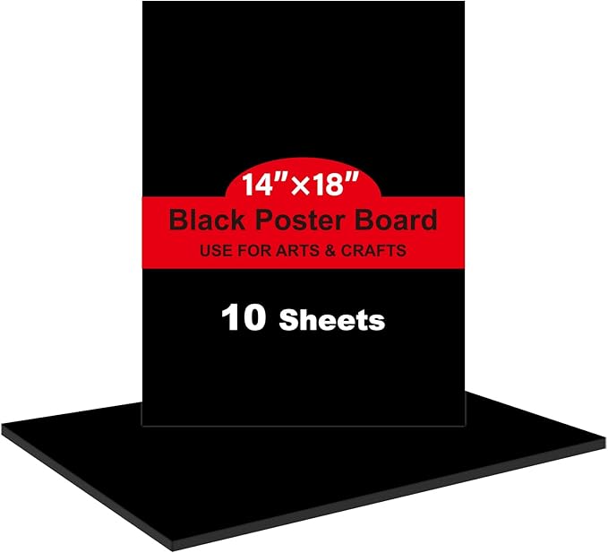 10 Pcs Black Poster Board Paper 14x18, ROOKEA Vision Boards Posterboard Bulk for School Projects Classroom Arts Craft Presentations Drawing Scrapbooking Blank Graphic Display