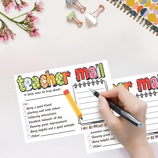 52PCS Teacher Happy Mail Notes to Parents, Positive Behavior Incentive Cards for Classroom, Motivational Reward Notes for Preschool Kindergarten Elementary Teachers