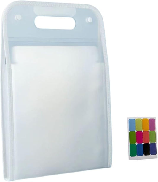 Translucent Accordion File Folder,13 Pockets Expanding File Organize with Labels,A4 Letter Size Document Receipt Organizer Accordion Filing Folder for School, Home,Office.(Clear White)