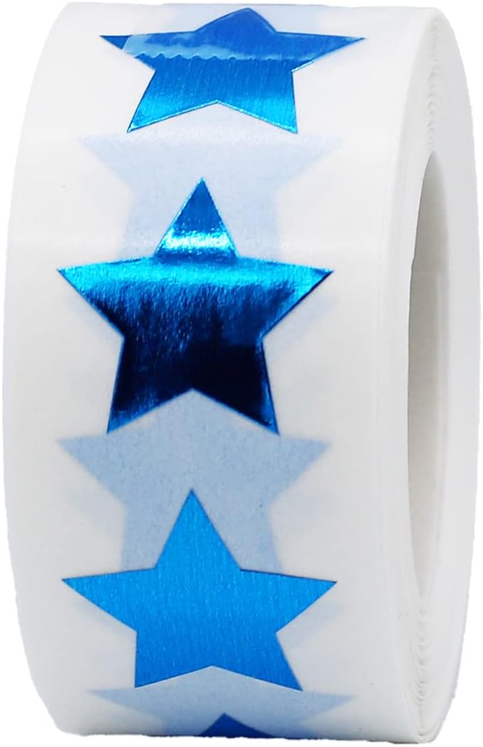 Metallic Blue Star Stickers, 3/4" Inch, 500 Labels per Roll - Perfect for Reward Systems, Decorating, and Crafting in Schools, Offices, Home and Personal Use