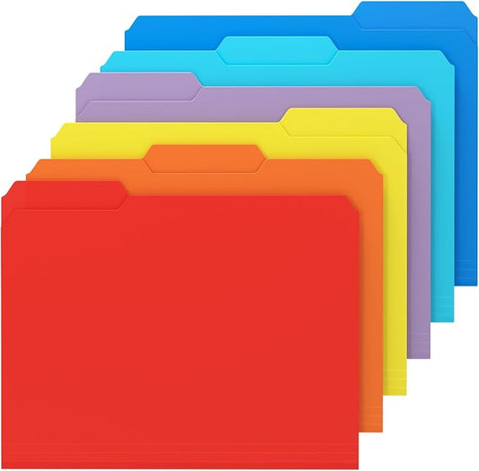 KTRIO 6 Pack Plastic File Folders, Letter Size, 1/3-Cut Tabs, Bright Colors | Water-Resistant PP, Expandable 150+ Pages, Reusable 1/3-Cut Tabs, Letter Size Fit, Vibrant Color Coding
