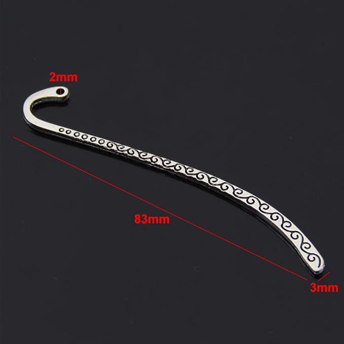 20Pcs Metal Bookmark Hairpin Hook, Antique Vintage Silver Carved Hook with Loop for Book Lovers Unique Gift, Book Markers Embossed Bookmarks, Jewelry Making Charms