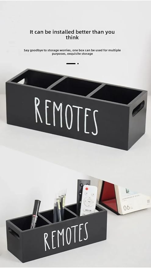 Multifunctional Wooden Remote Control Table Organizer - Living Room Storage Box for Remotes, Pens, Makeup Brushes, Office Desk Supplies and More - Declutter Your Home