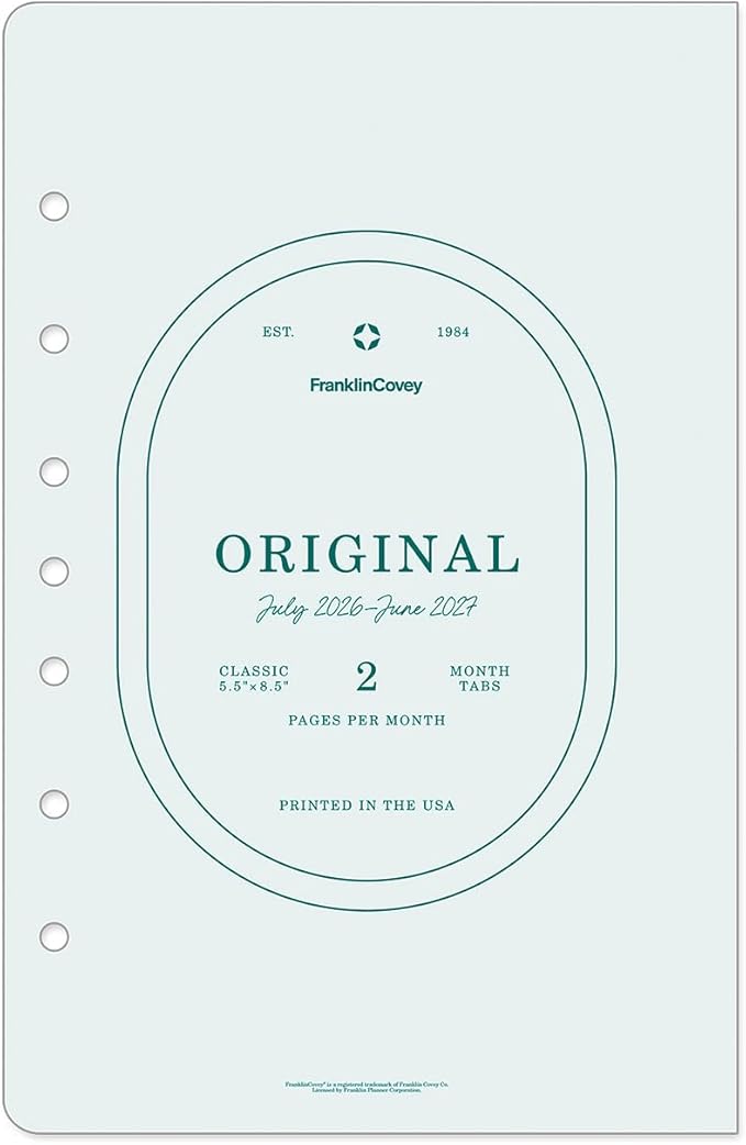 FranklinCovey - Original Ring-Bound Planner Refill - Two Page Per Month Calendar Tabs (Classic, Jul 2026 - Jun 2027)