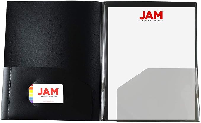 JAM PAPER Heavy Duty Plastic Multi Pocket Folders - 4 Pocket Organizer - Black - 2/Pack